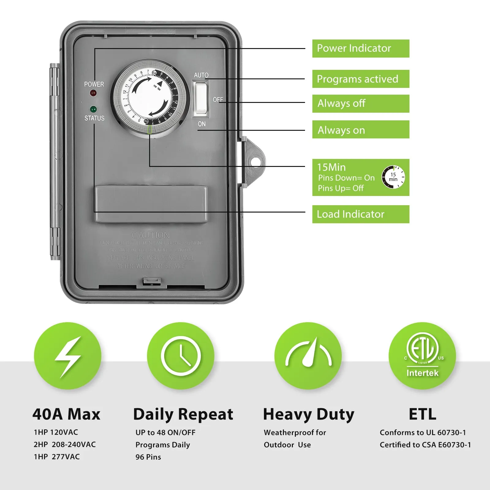 24 Hour Programmable Pool Pump Timer Heavy Duty Outdoor Mechanical Timer Box BN-LINK