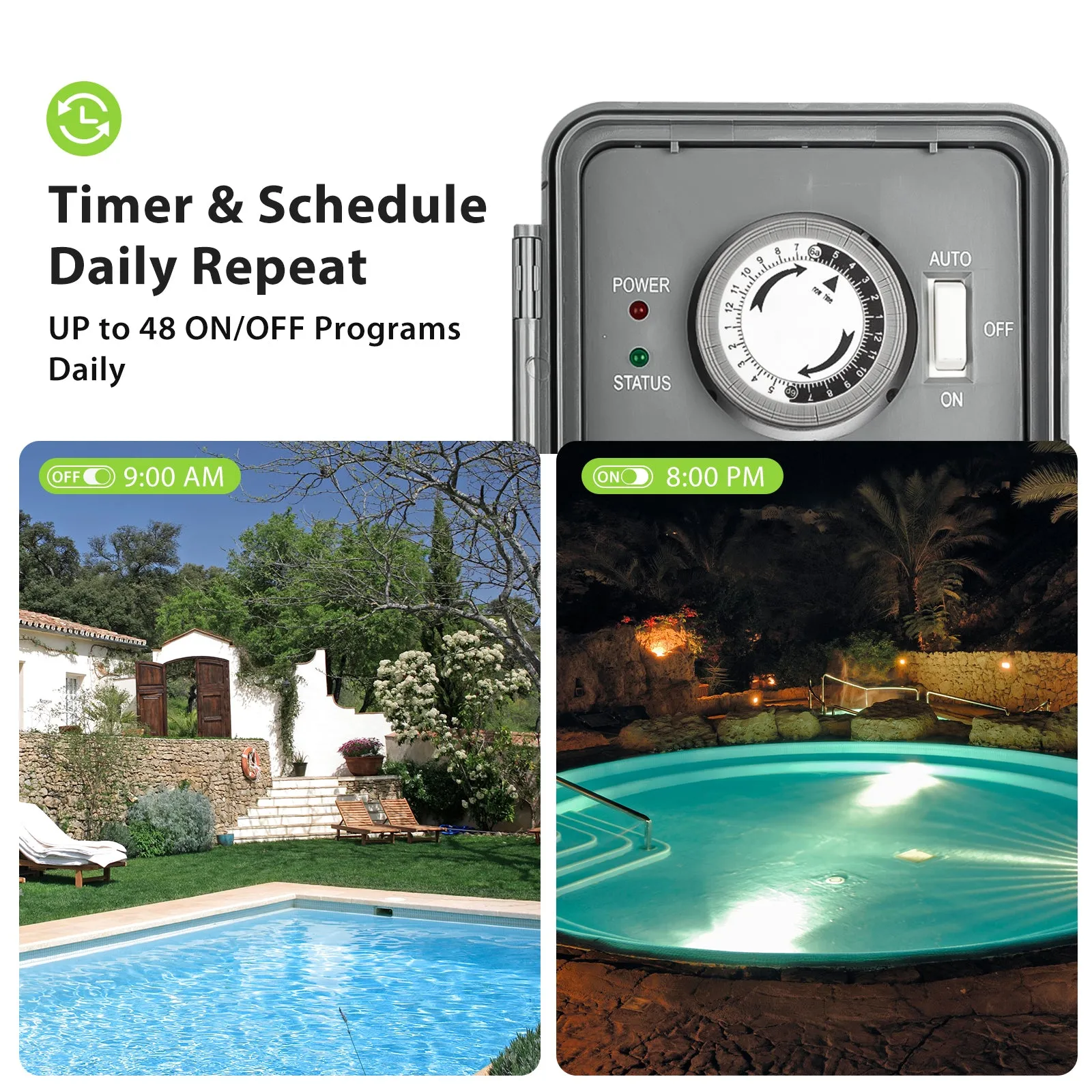 24 Hour Programmable Pool Pump Timer Heavy Duty Outdoor Mechanical Timer Box BN-LINK