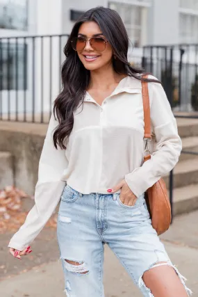 A Chill Moment Cream Color Block Henley Top FINAL SALE