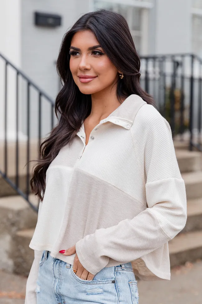 A Chill Moment Cream Color Block Henley Top FINAL SALE