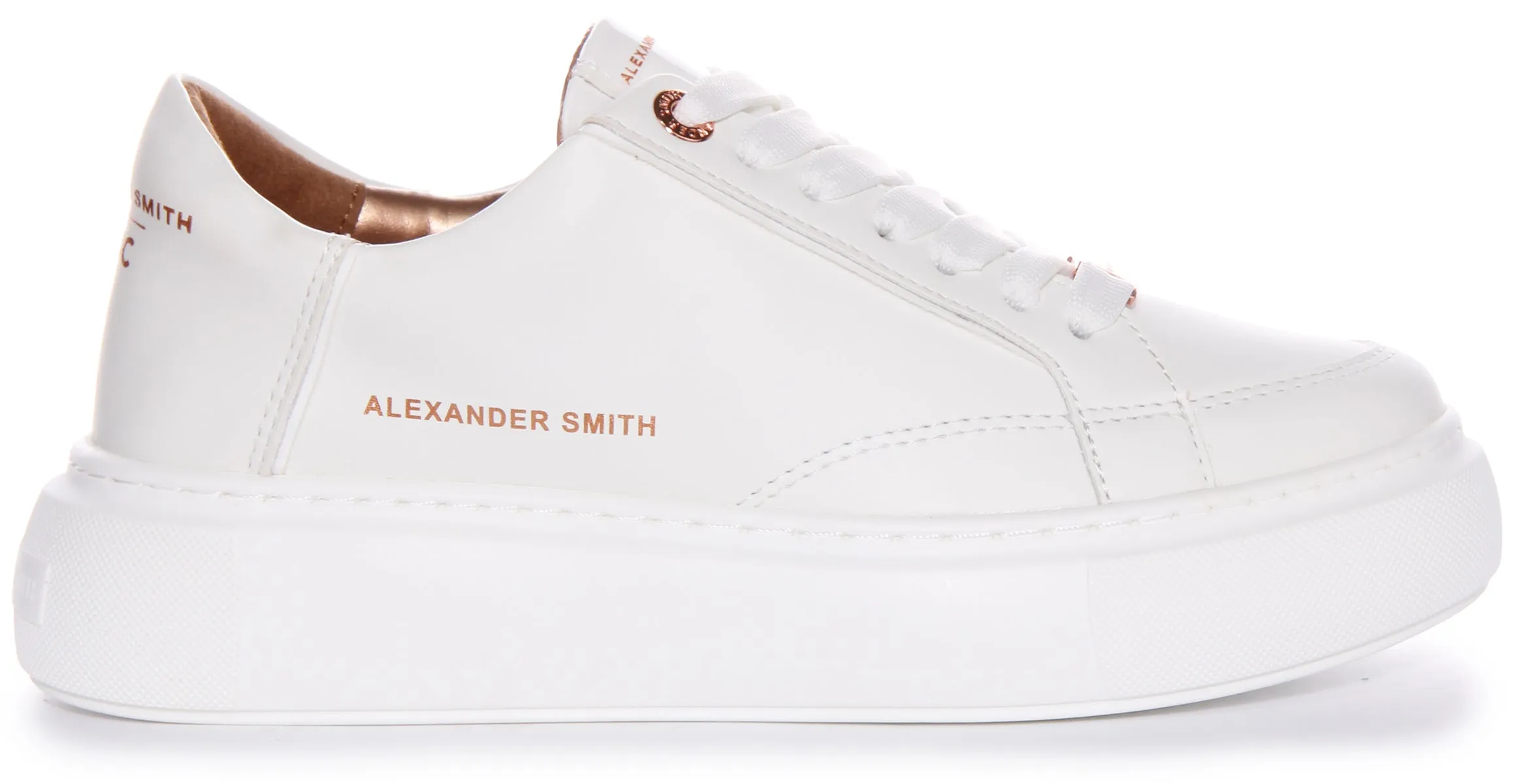 Alexander Smith Platform Trainer In White Bronze For Women