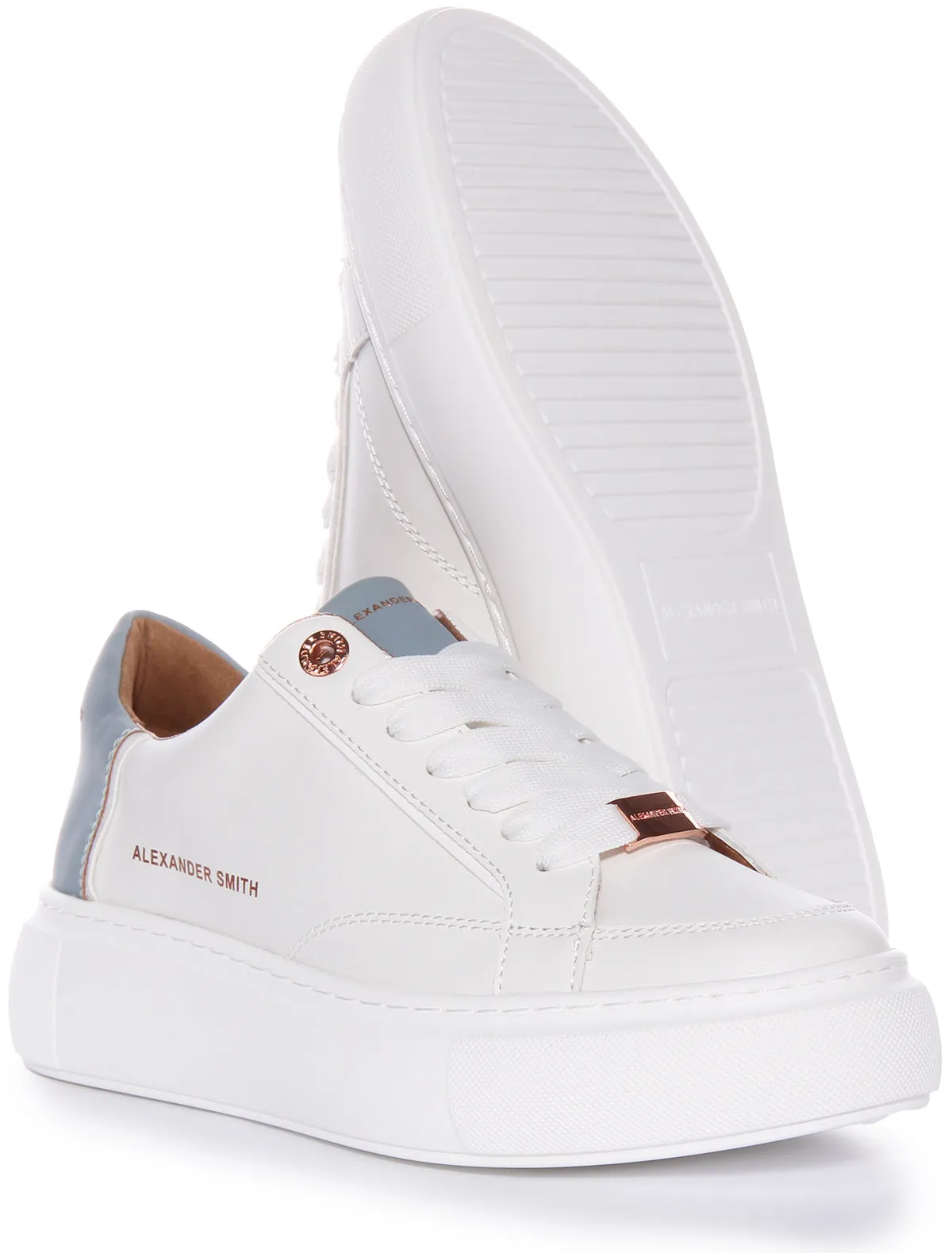 Alexander Smith Platform Trainers In White Blue For Women