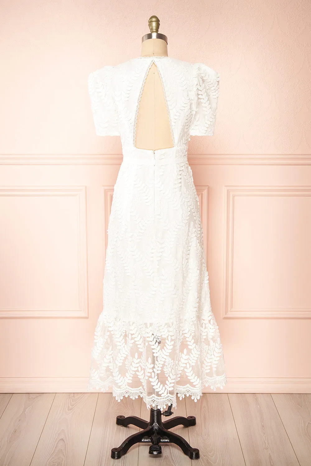 Annais | White Midi Dress w/ Shimmery Embroidery