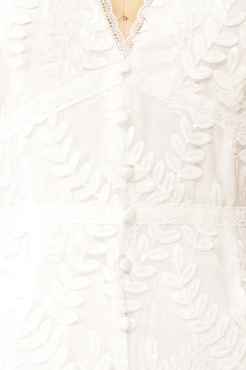 Annais | White Midi Dress w/ Shimmery Embroidery