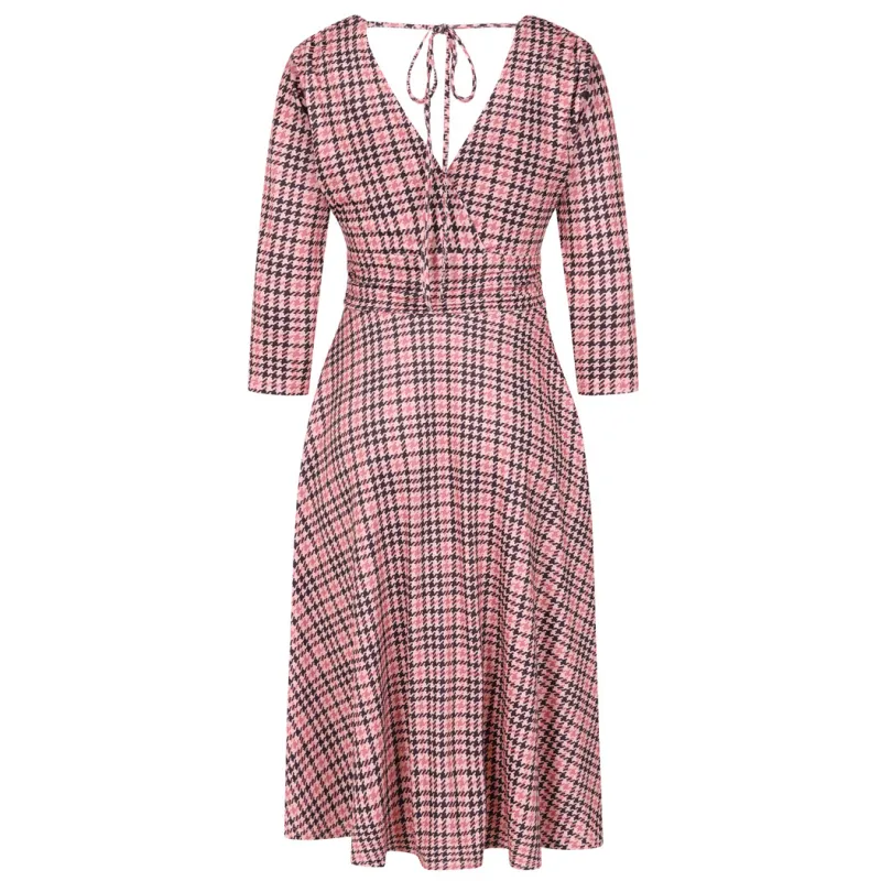 Arabella Dress - Pink Houndstooth