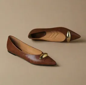 Ashley Brown Flat Leather Pumps