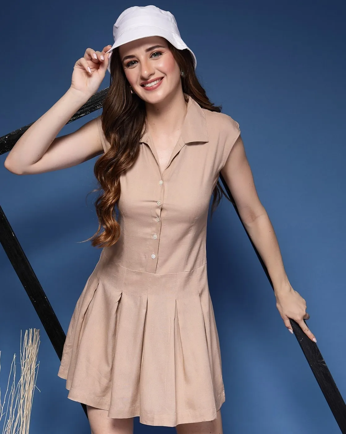 Beige Muse Sleeveless Mini Dress