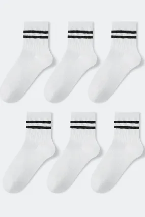 BGK Men's White 6-pack Striped Tennis Socks