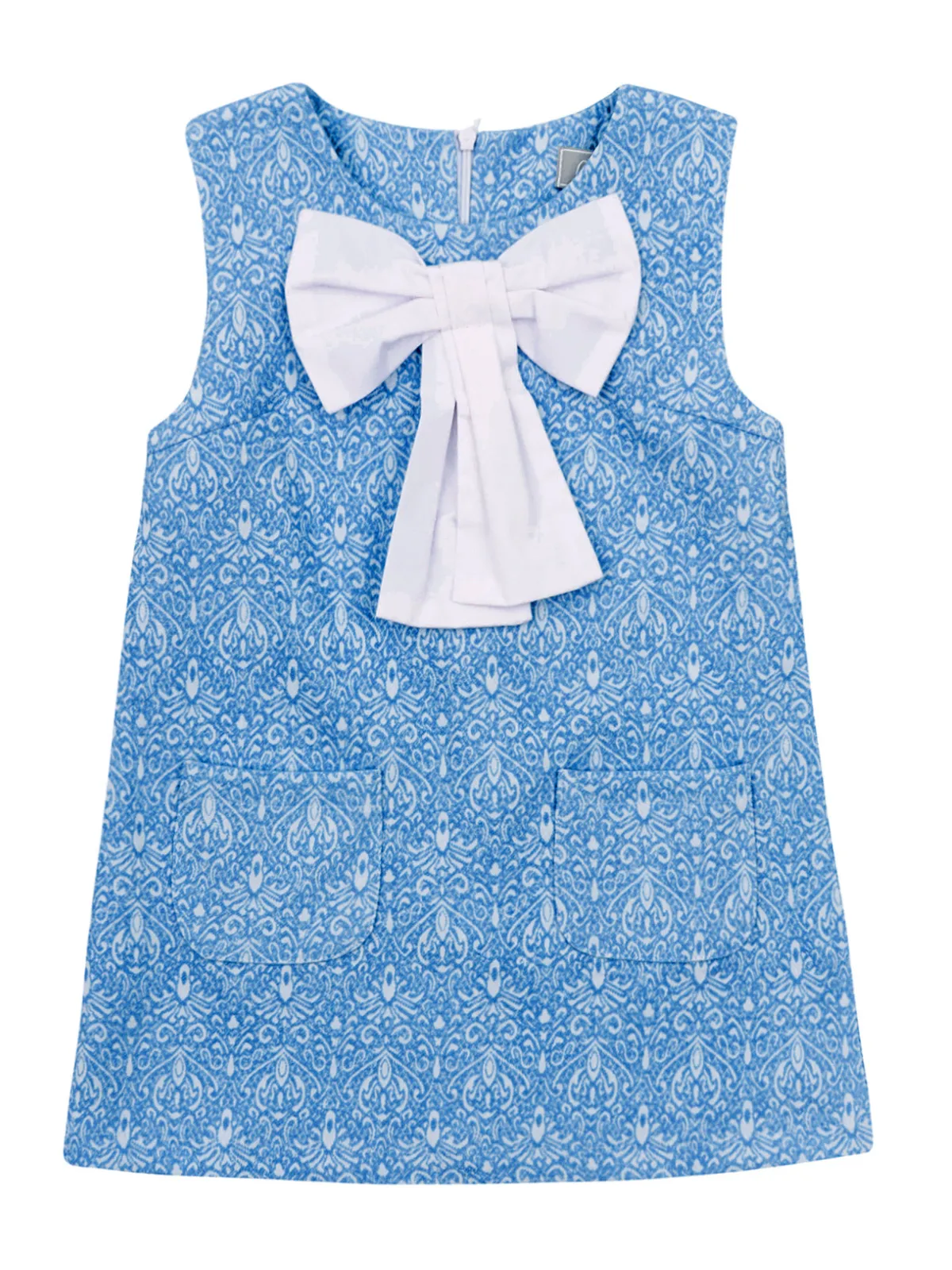 Big Bow Blue Jacquard  Dress by Kids Couture