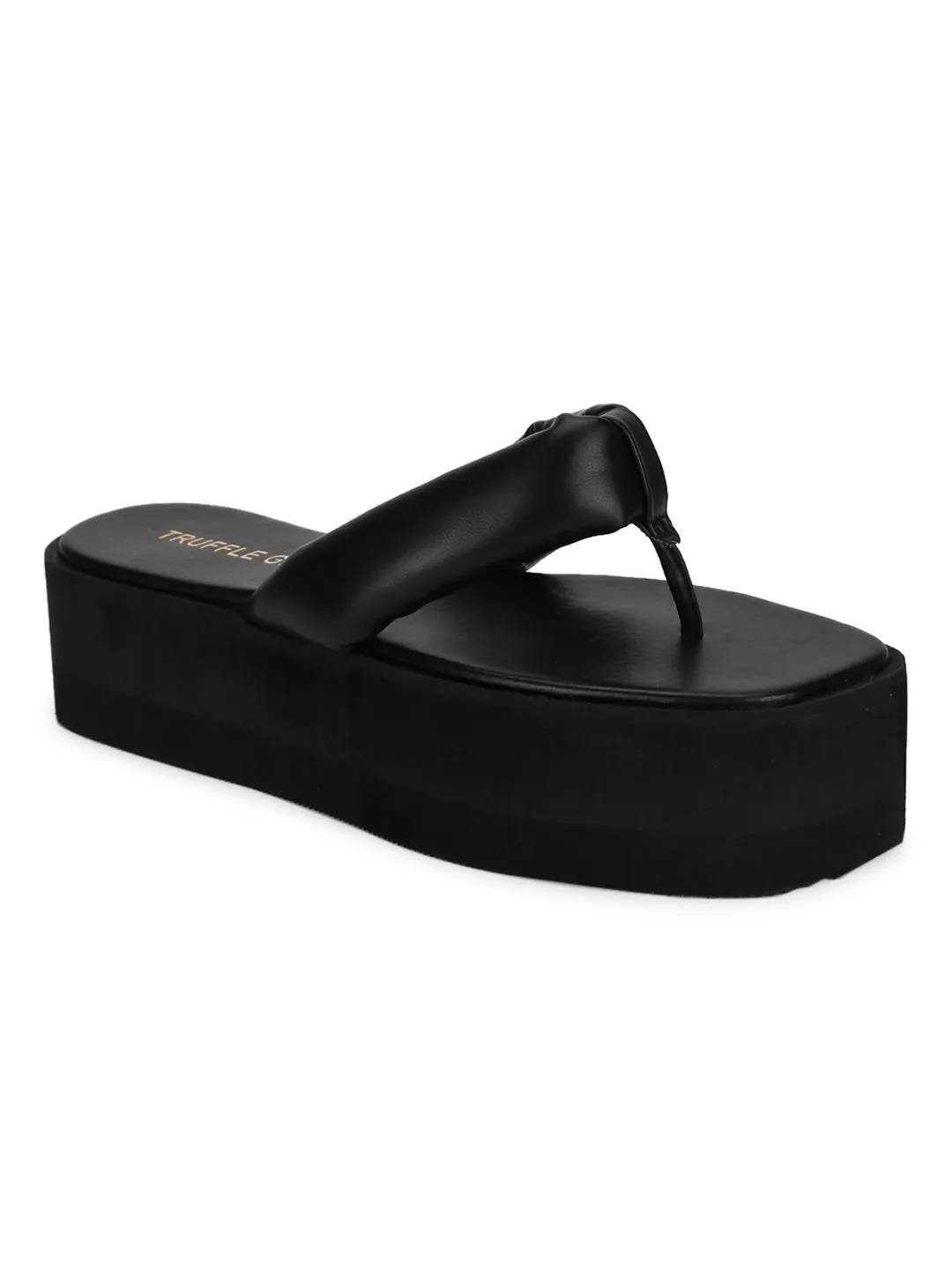 Black PU Flip Flop Platforms (TC-ST-1196-BLK)