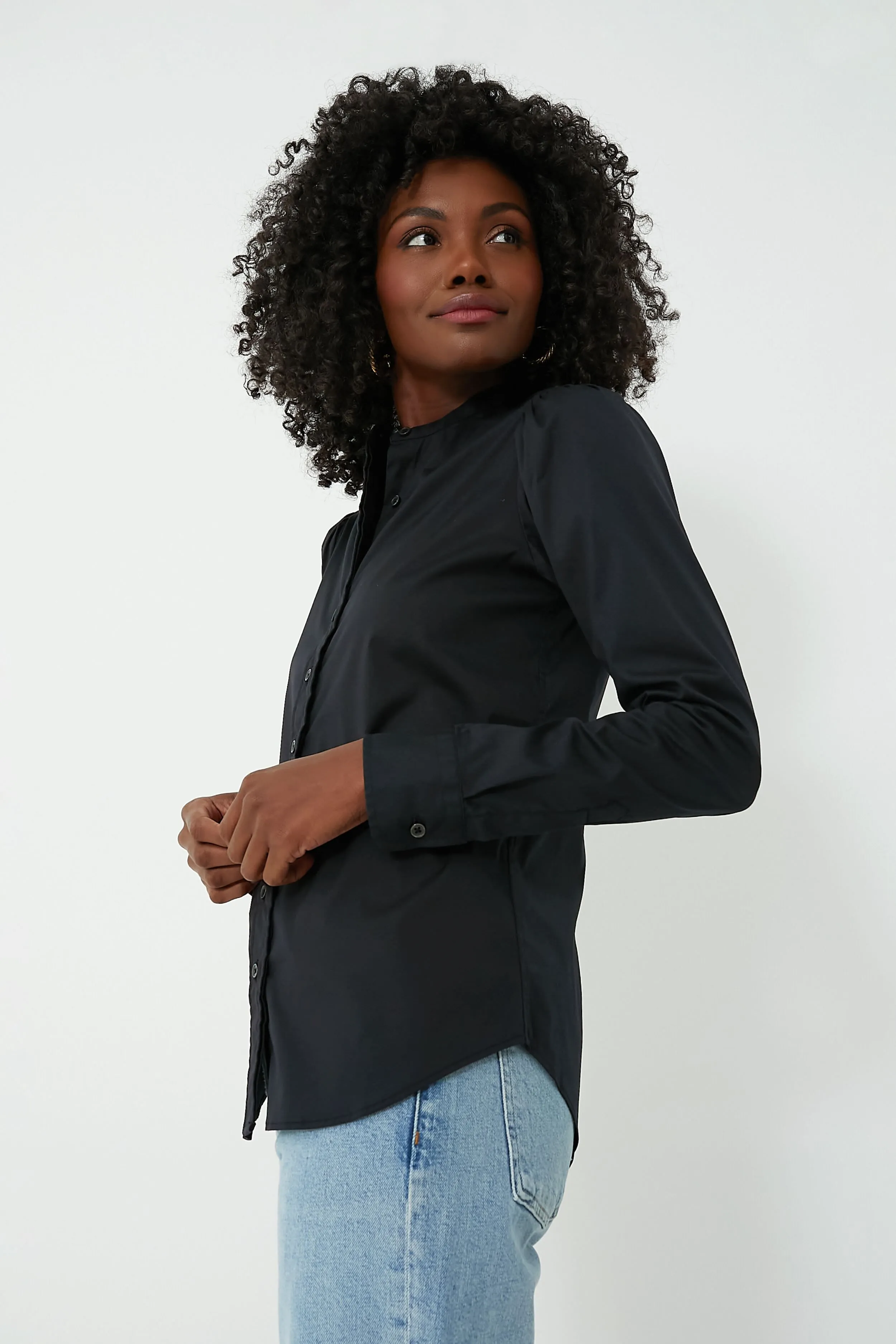 Black Puffed Shoulder Shirt