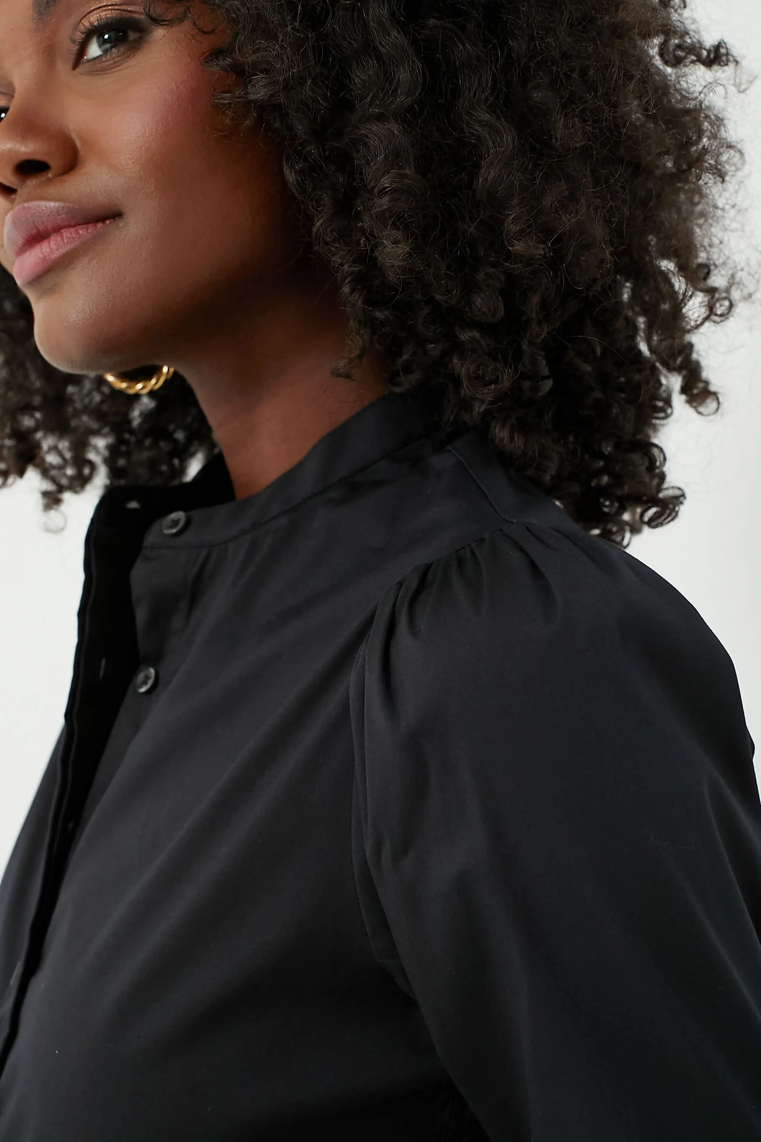 Black Puffed Shoulder Shirt