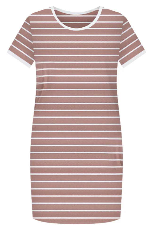 Blissful Days Brown And White Striped T-shirt Dress FINAL SALE