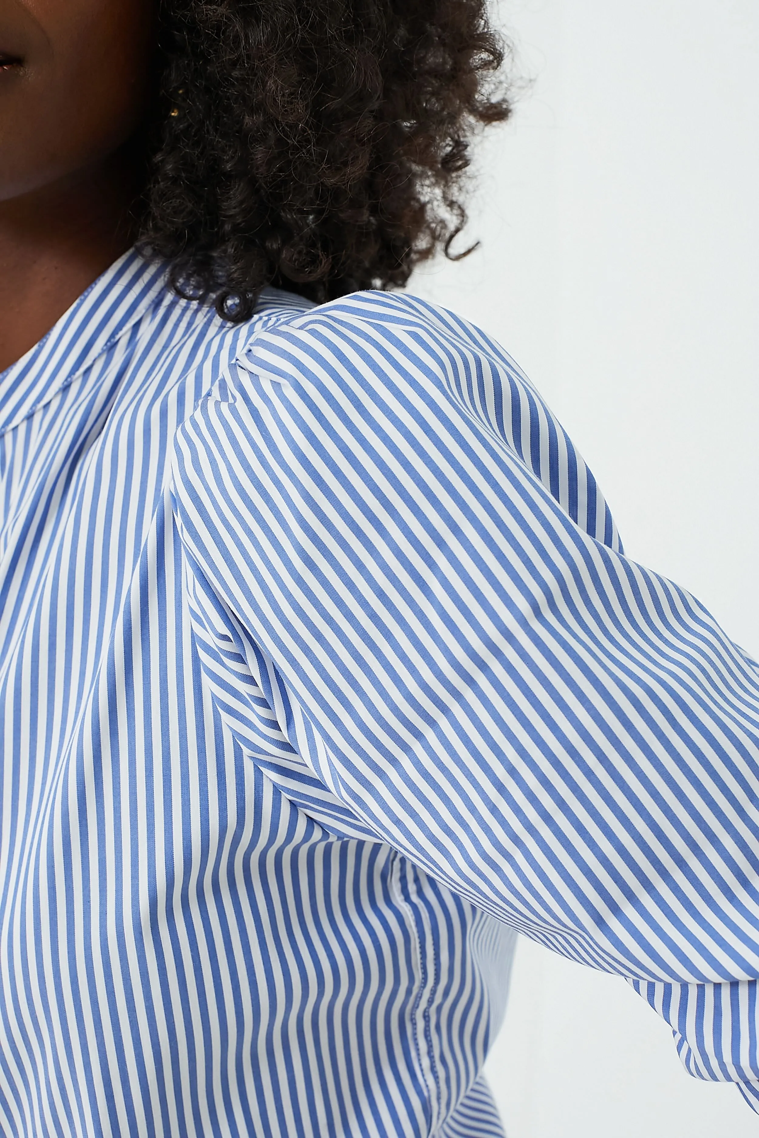 Blue and White Stripe Puffed Shoulder Shirt