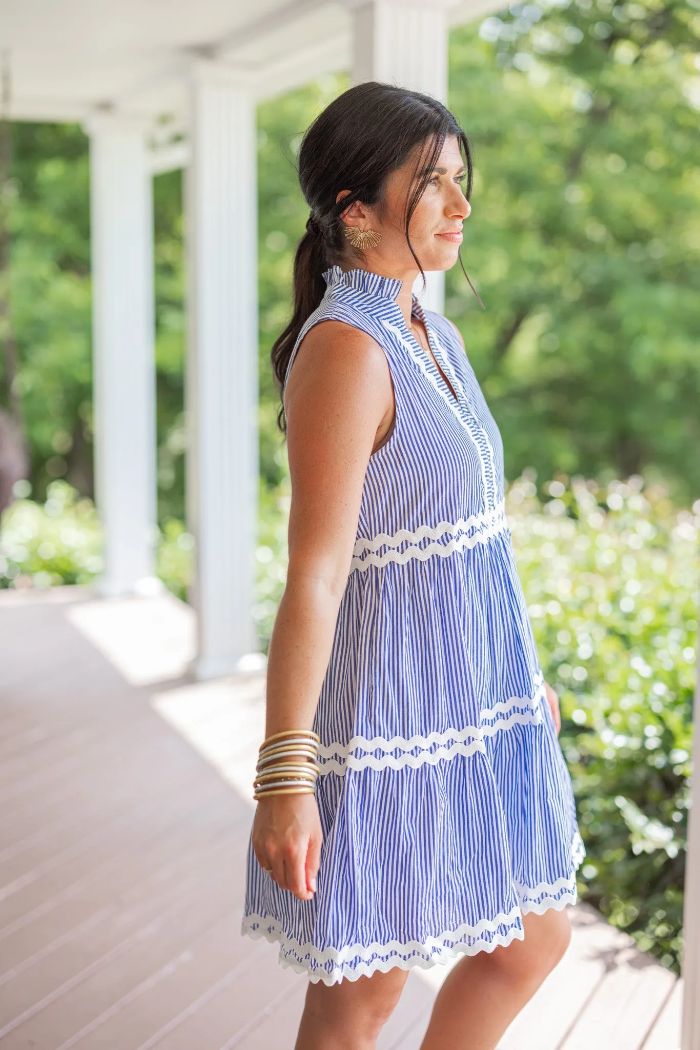 Boardwalk Stroll Blue Striped Dress