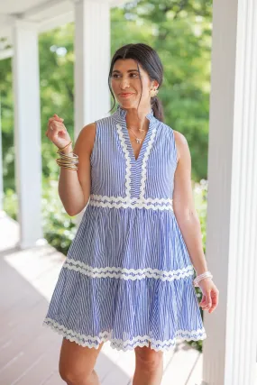 Boardwalk Stroll Blue Striped Dress