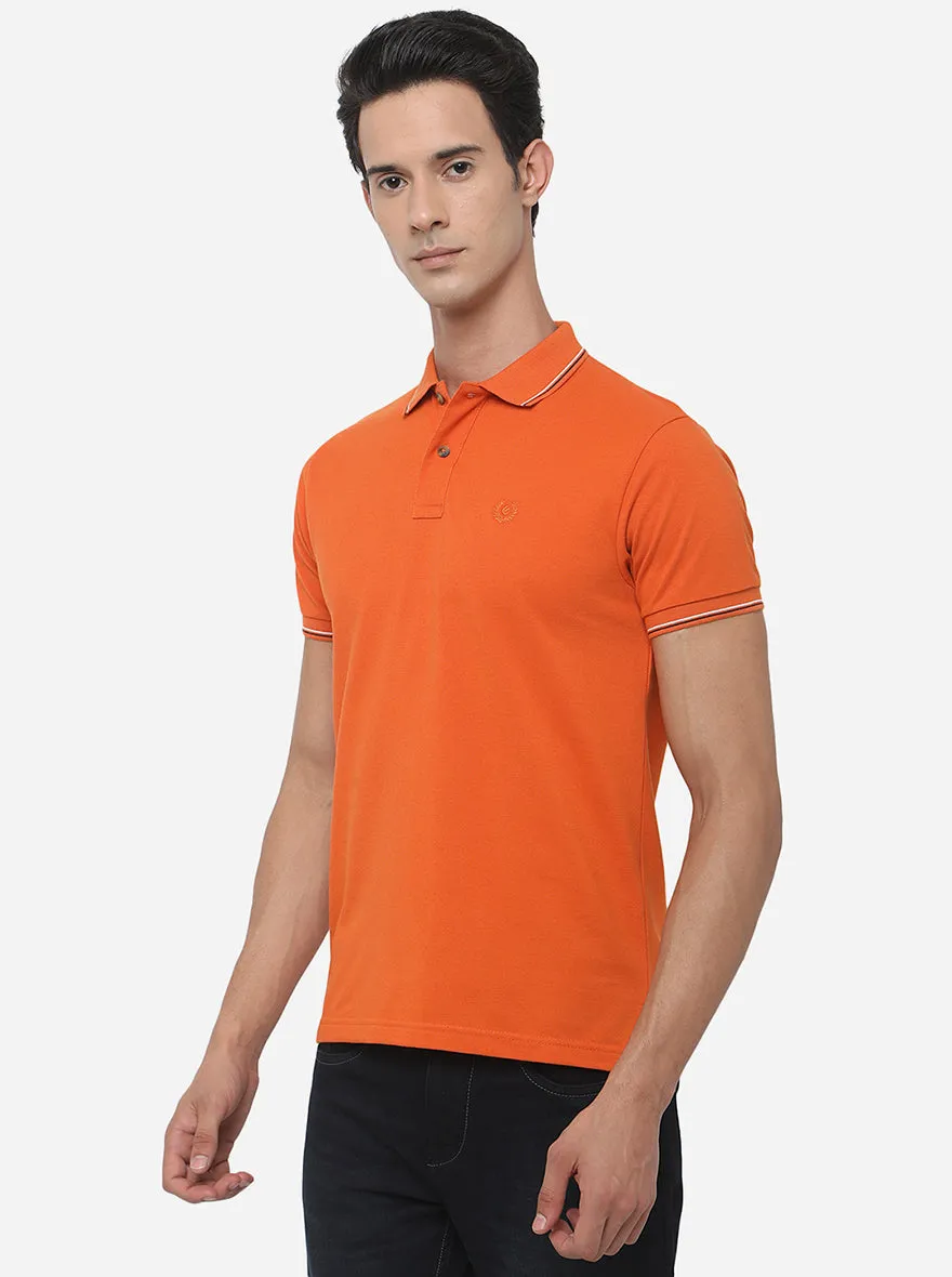 Burnt Orange Solid Slim Fit Polo T-Shirt | Greenfibre