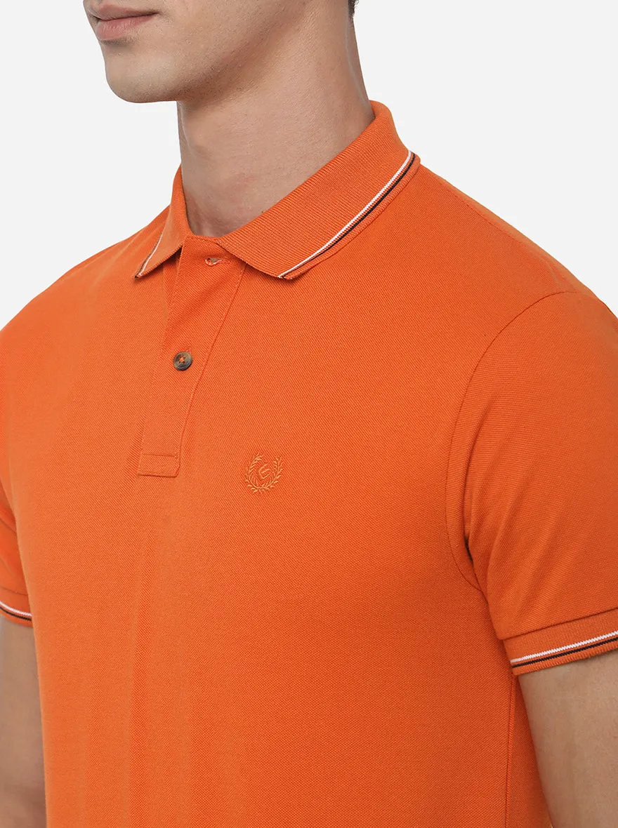 Burnt Orange Solid Slim Fit Polo T-Shirt | Greenfibre