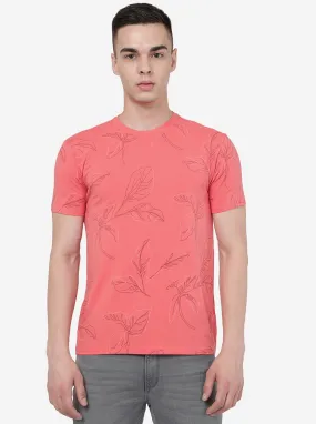 Coral Pink Printed Slim Fit T-Shirt | JadeBlue