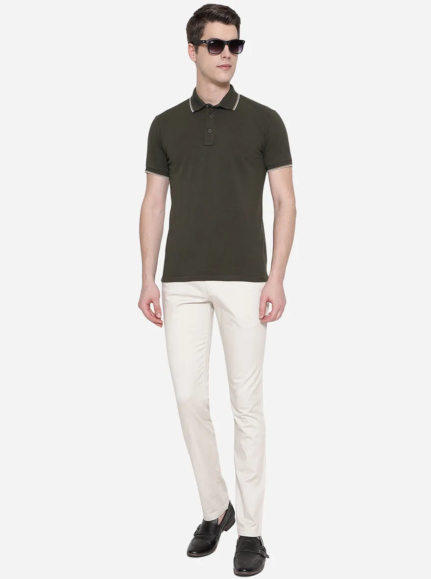 Dark Olive Solid Slim Fit Polo T-Shirt | JadeBlue