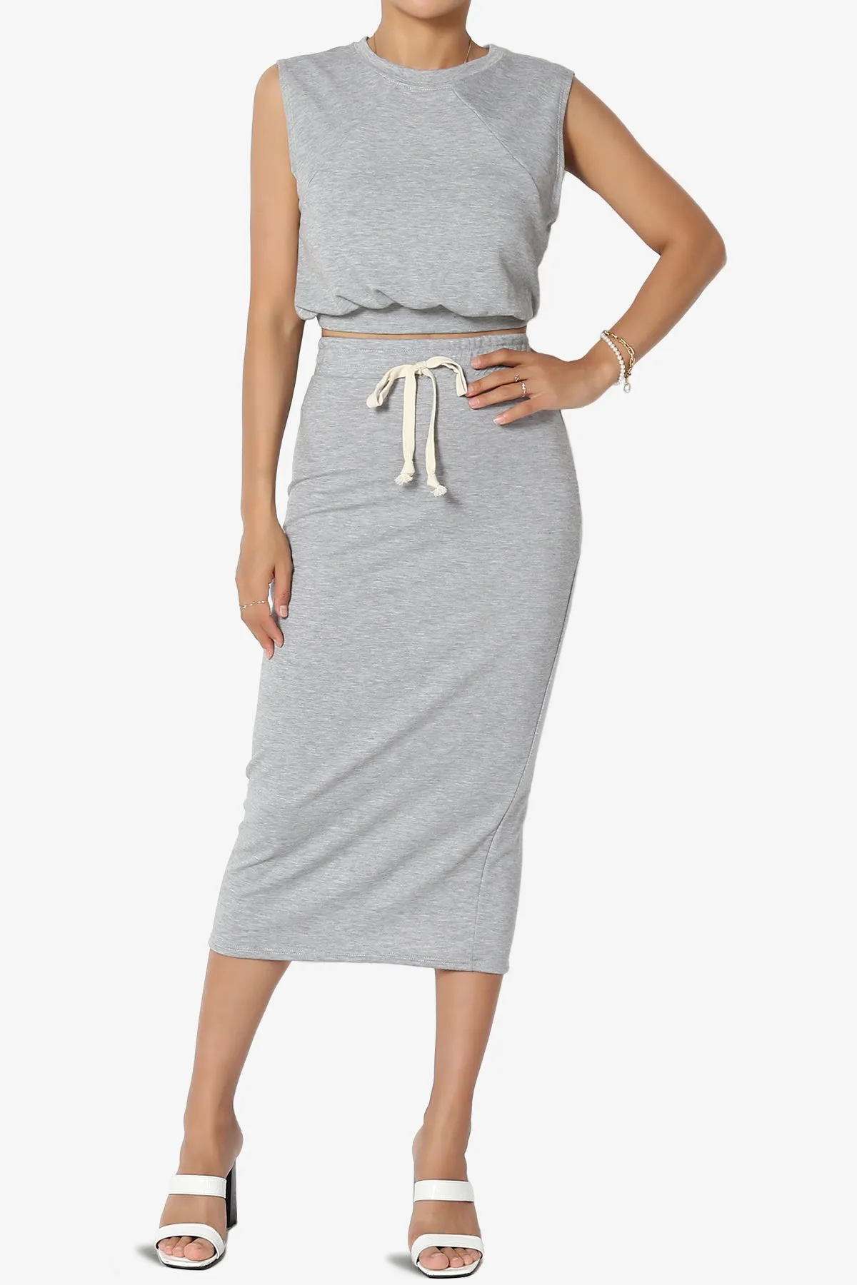 Discreet Crop Tank Top & Midi Skirt SET