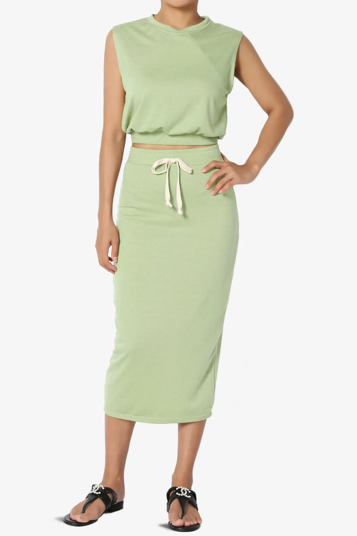 Discreet Crop Tank Top & Midi Skirt SET