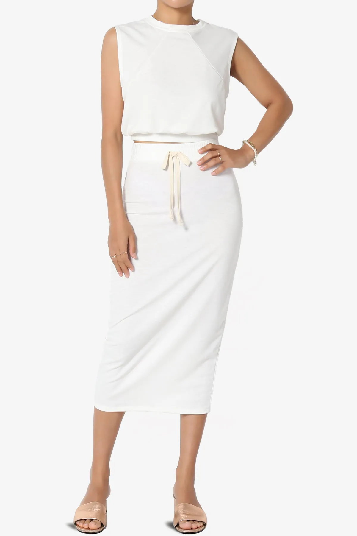 Discreet Crop Tank Top & Midi Skirt SET