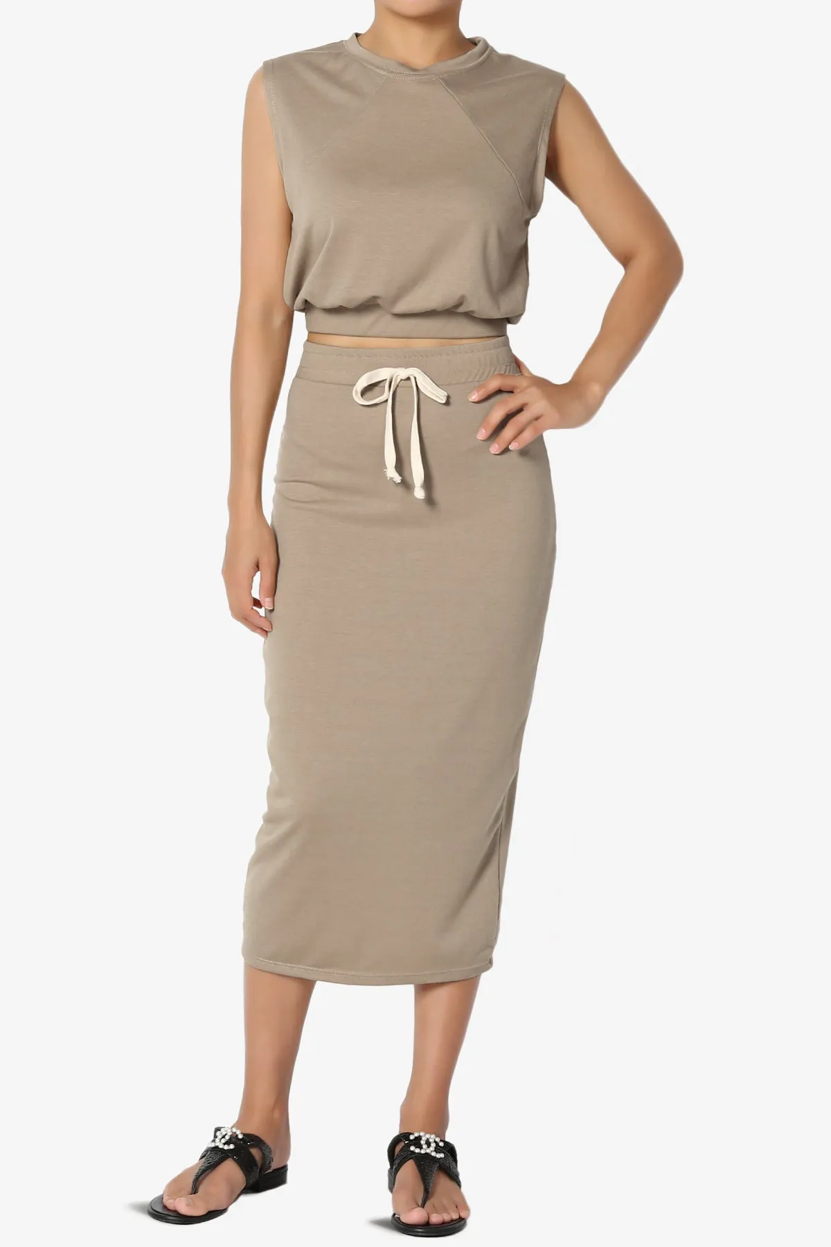 Discreet Crop Tank Top & Midi Skirt SET