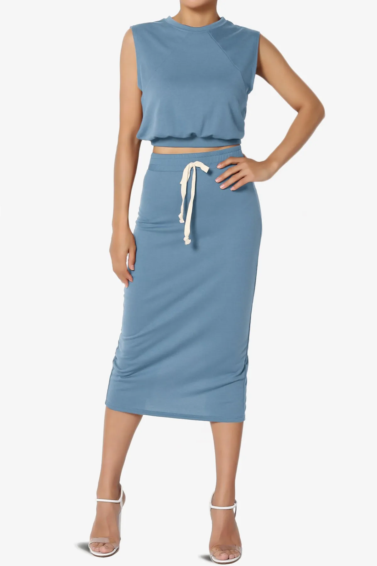 Discreet Crop Tank Top & Midi Skirt SET