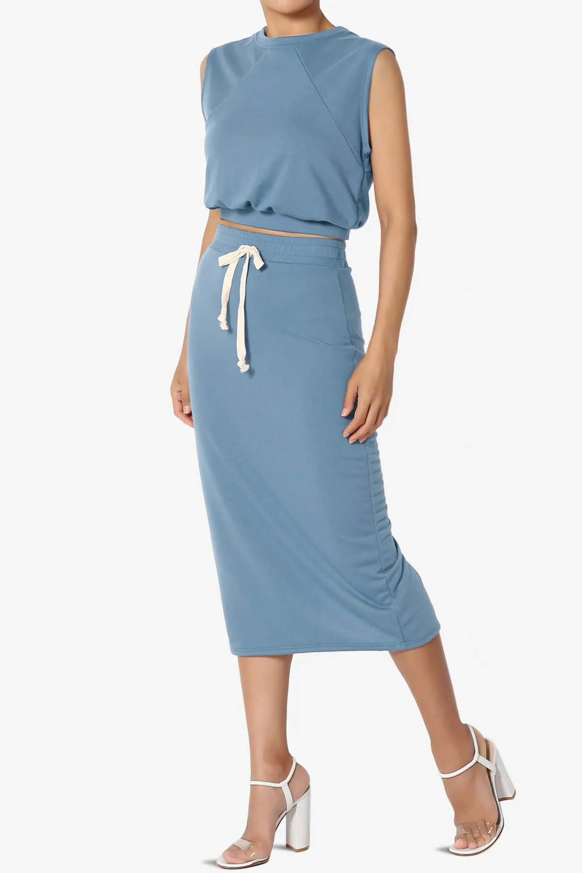 Discreet Crop Tank Top & Midi Skirt SET