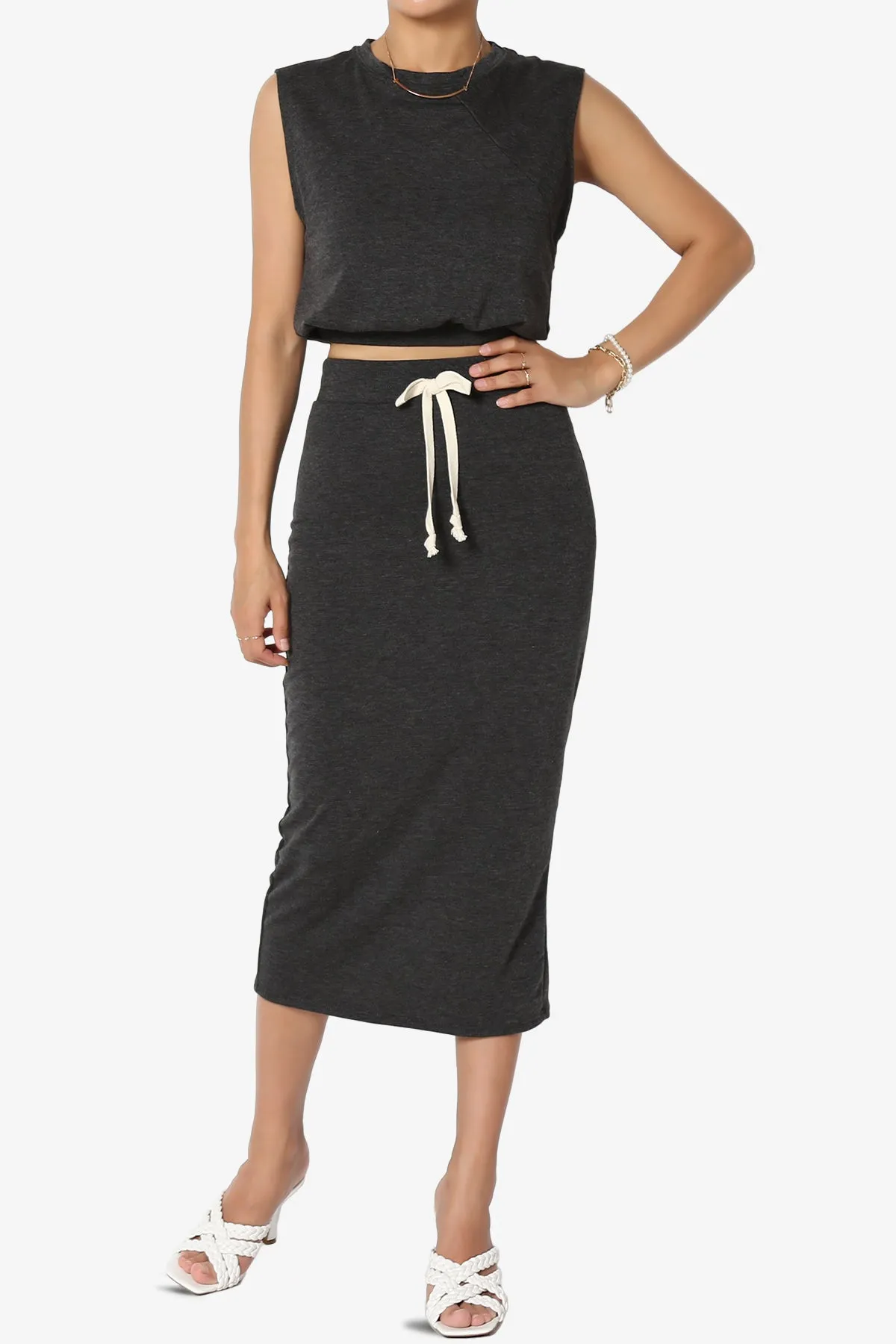 Discreet Crop Tank Top & Midi Skirt SET