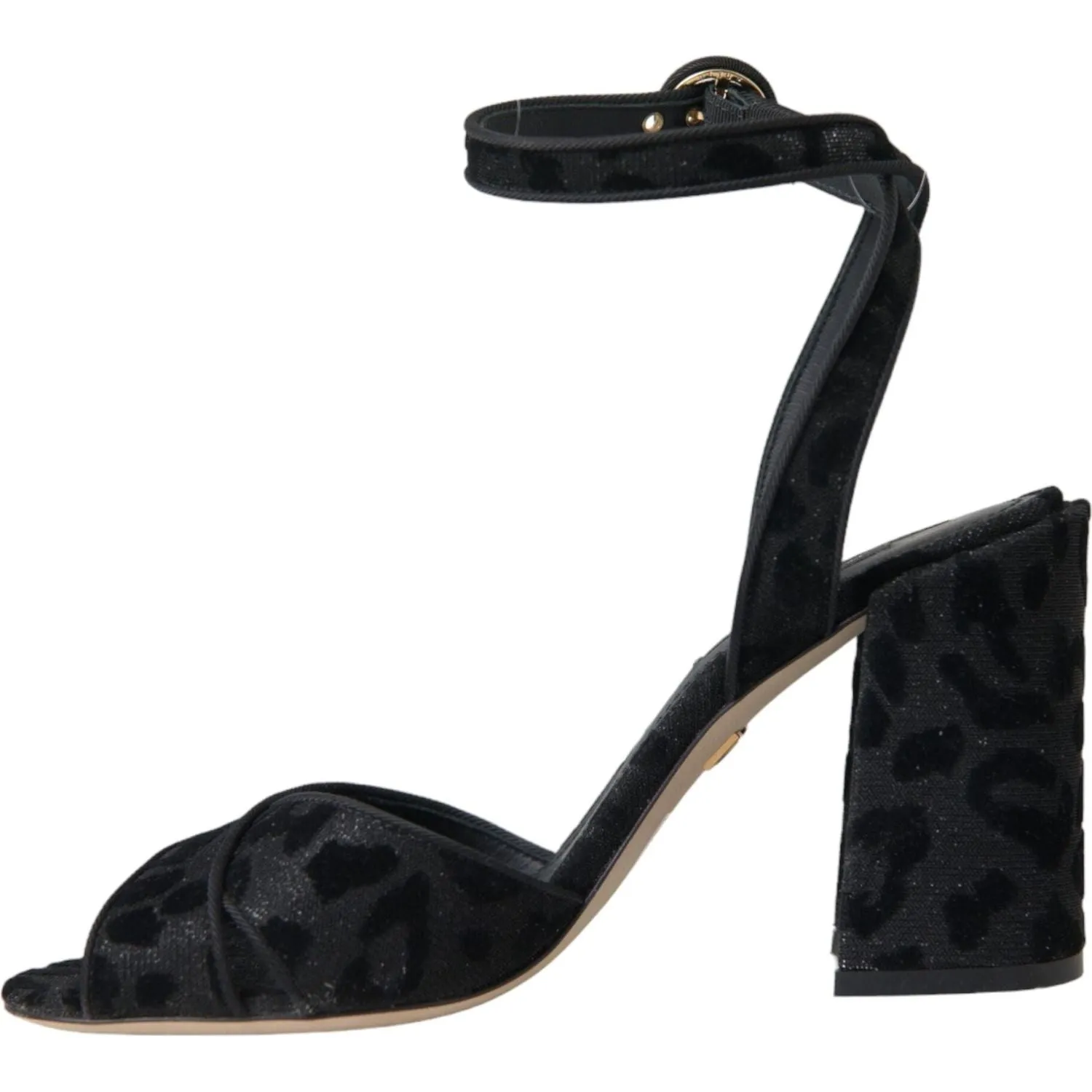 Dolce & Gabbana Black Leopard Suede Heels Sandals Shoes