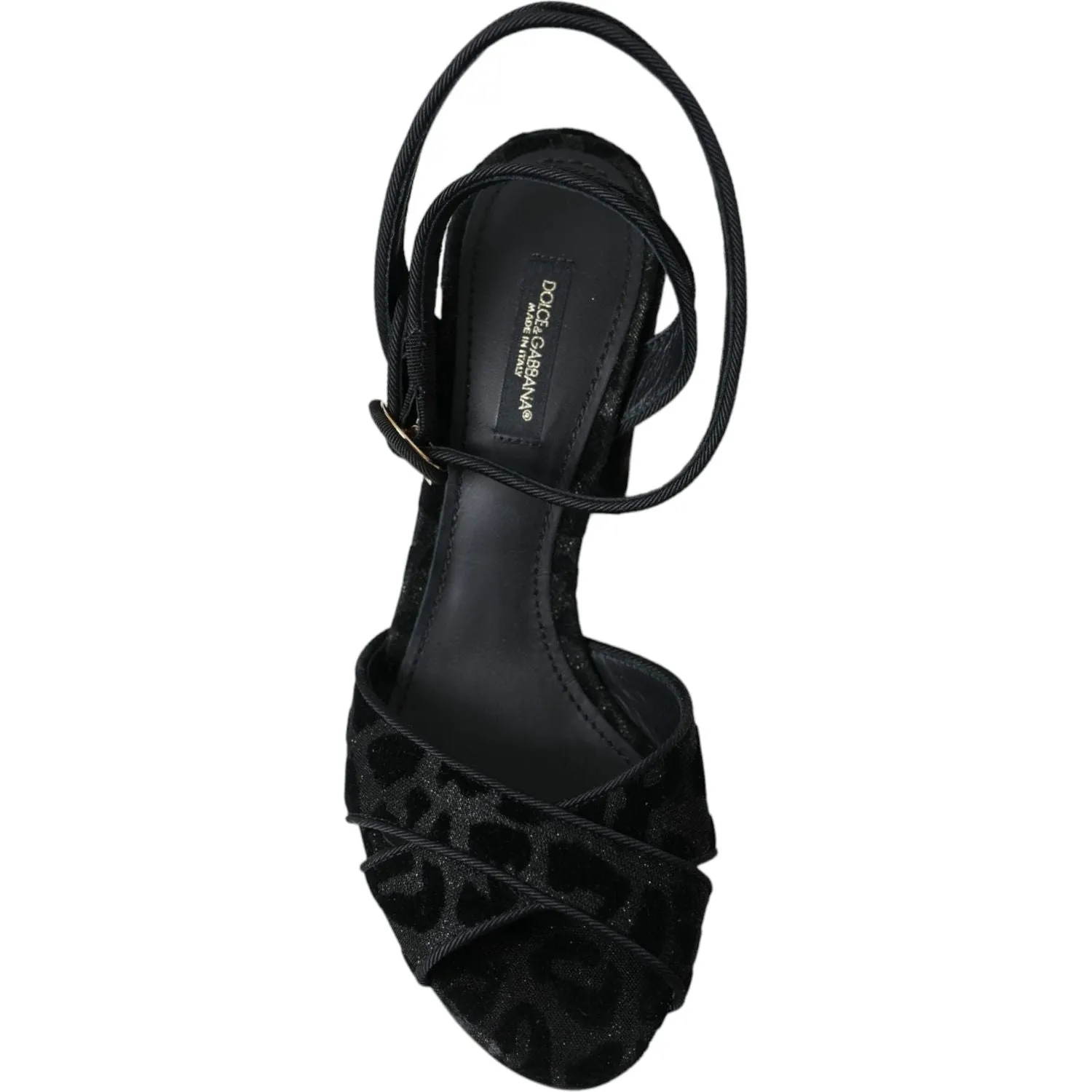 Dolce & Gabbana Black Leopard Suede Heels Sandals Shoes