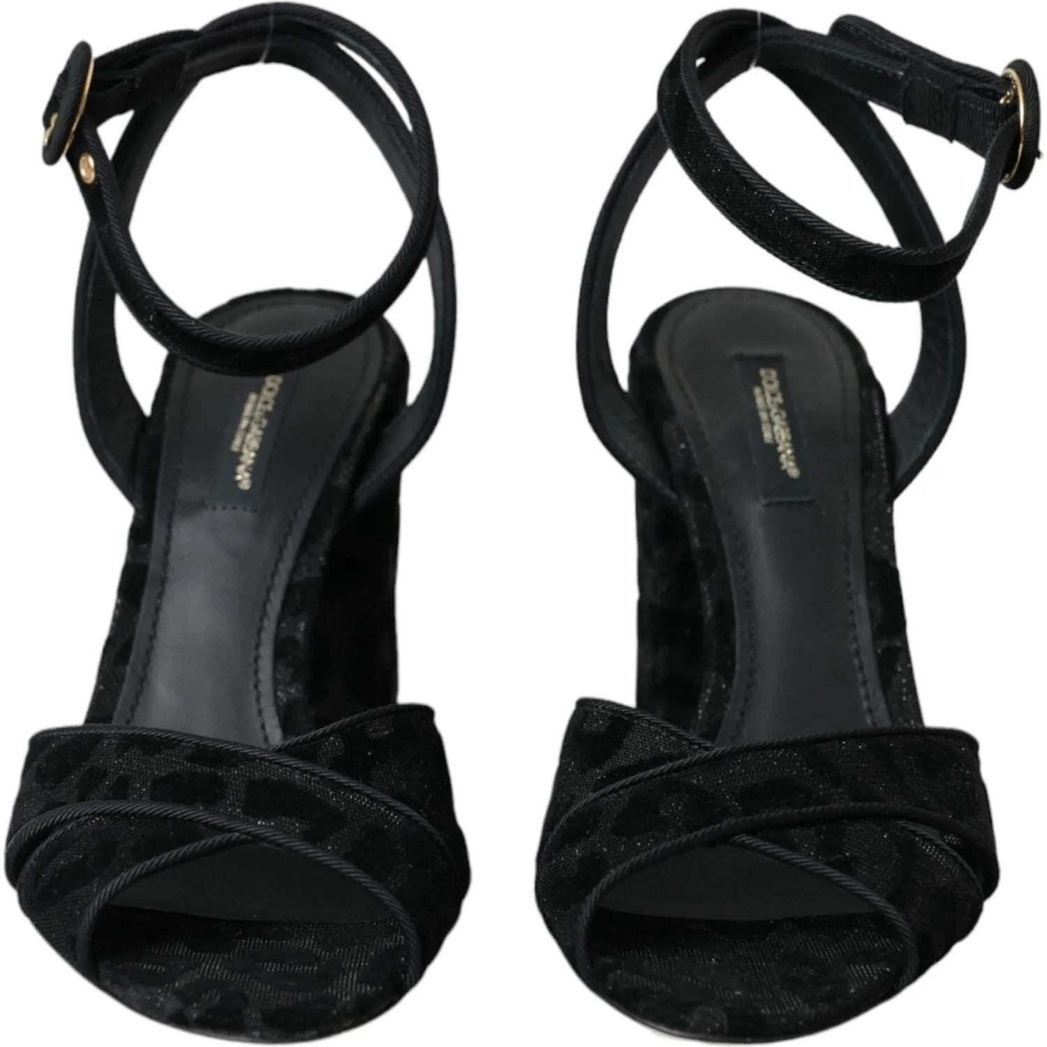 Dolce & Gabbana Black Leopard Suede Heels Sandals Shoes