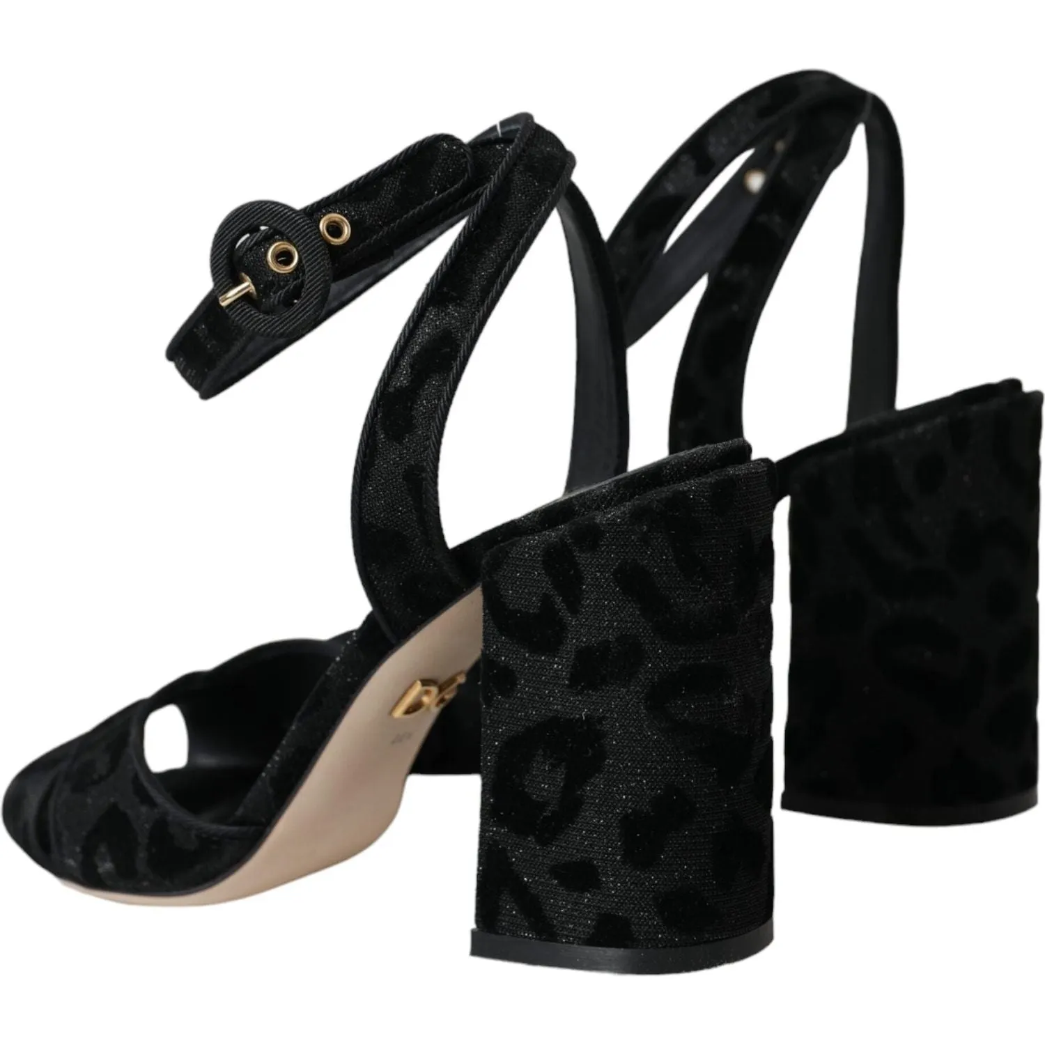 Dolce & Gabbana Black Leopard Suede Heels Sandals Shoes