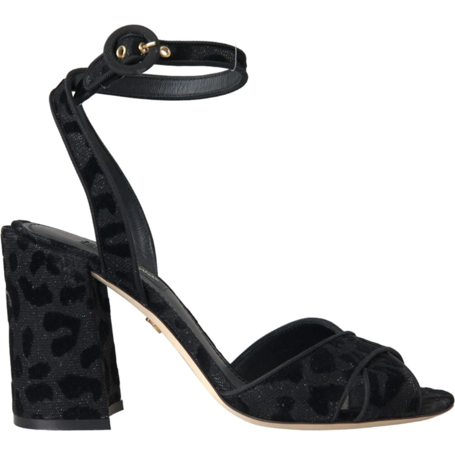 Dolce & Gabbana Black Leopard Suede Heels Sandals Shoes