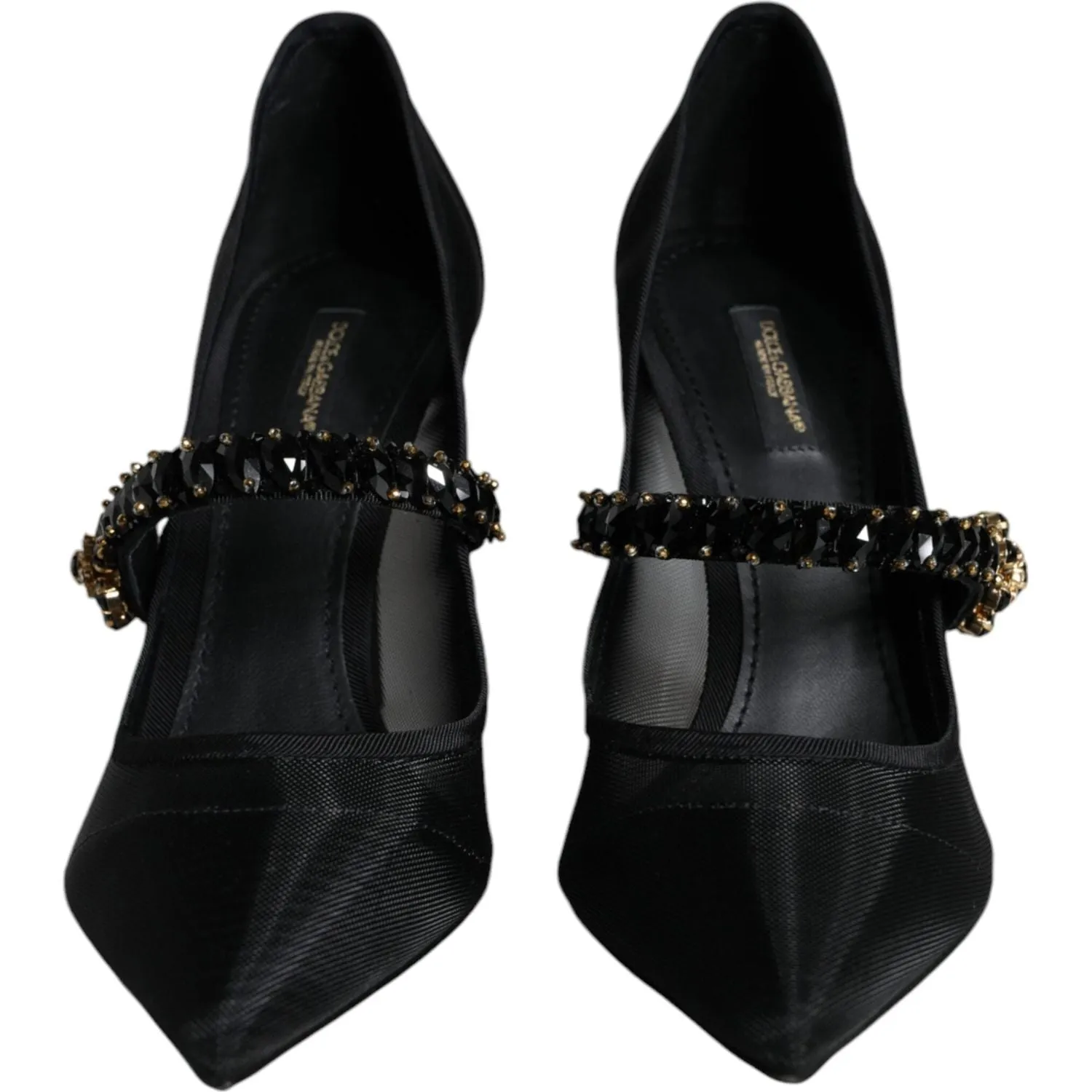 Dolce & Gabbana Black Mesh Mary Jane Crystal Heel Pumps Shoes