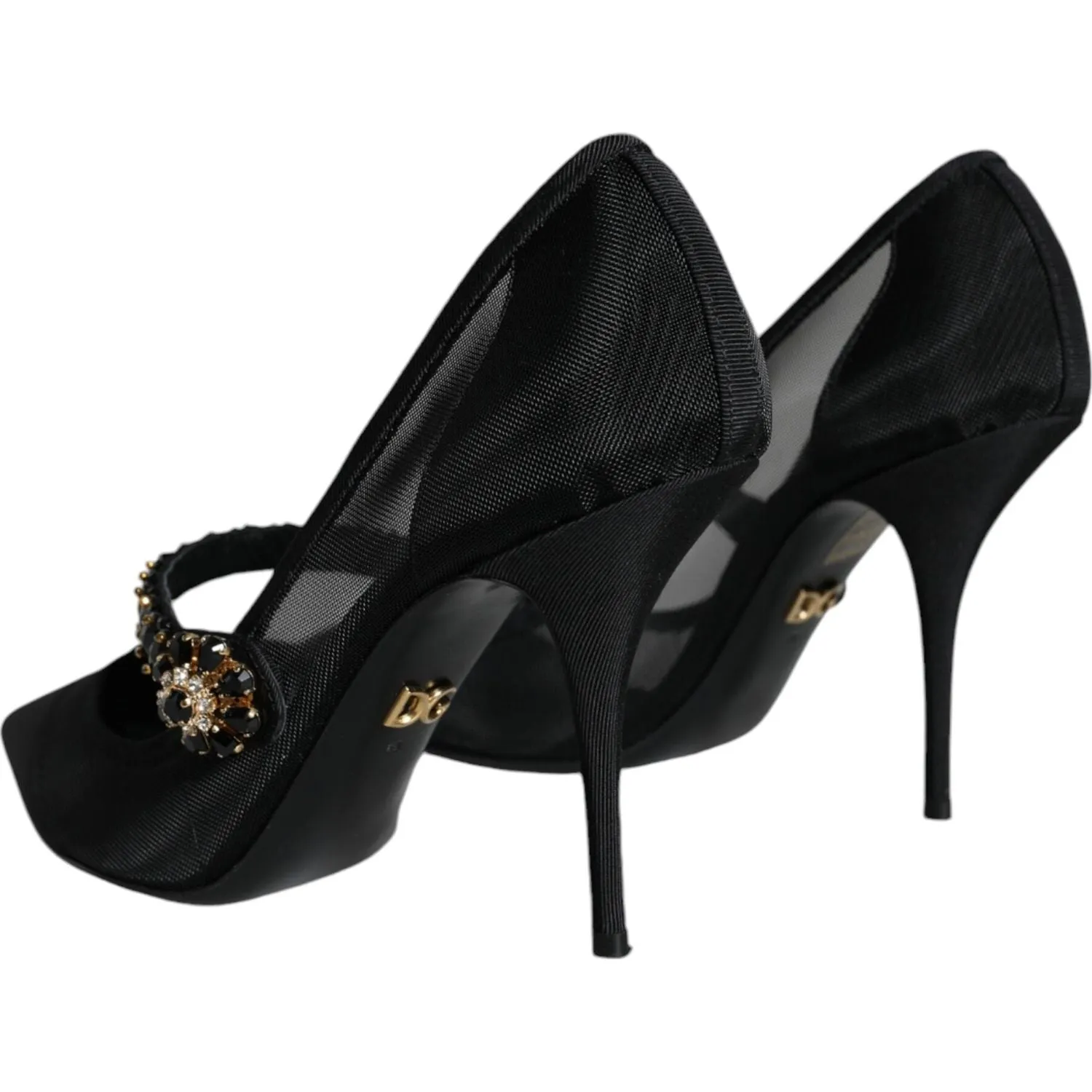 Dolce & Gabbana Black Mesh Mary Jane Crystal Heel Pumps Shoes