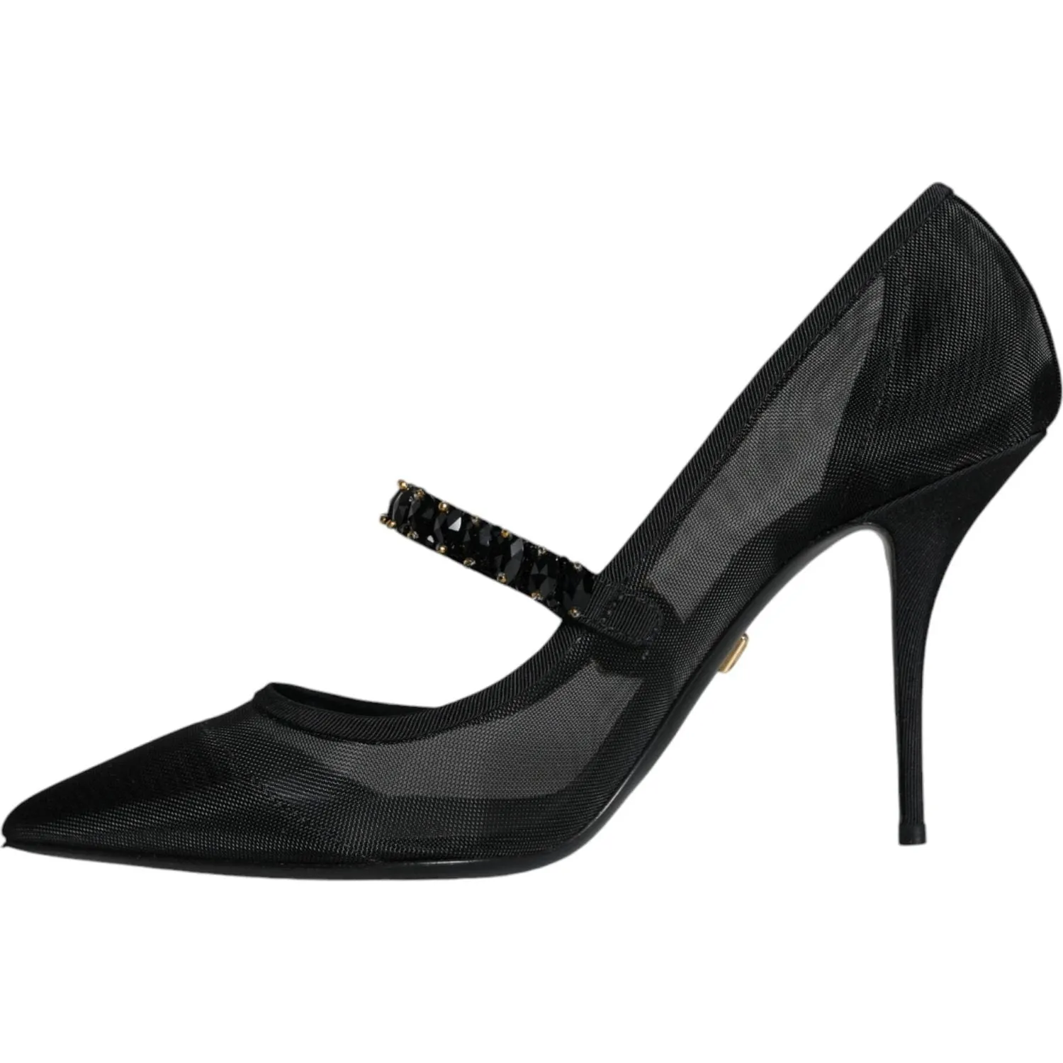 Dolce & Gabbana Black Mesh Mary Jane Crystal Heel Pumps Shoes