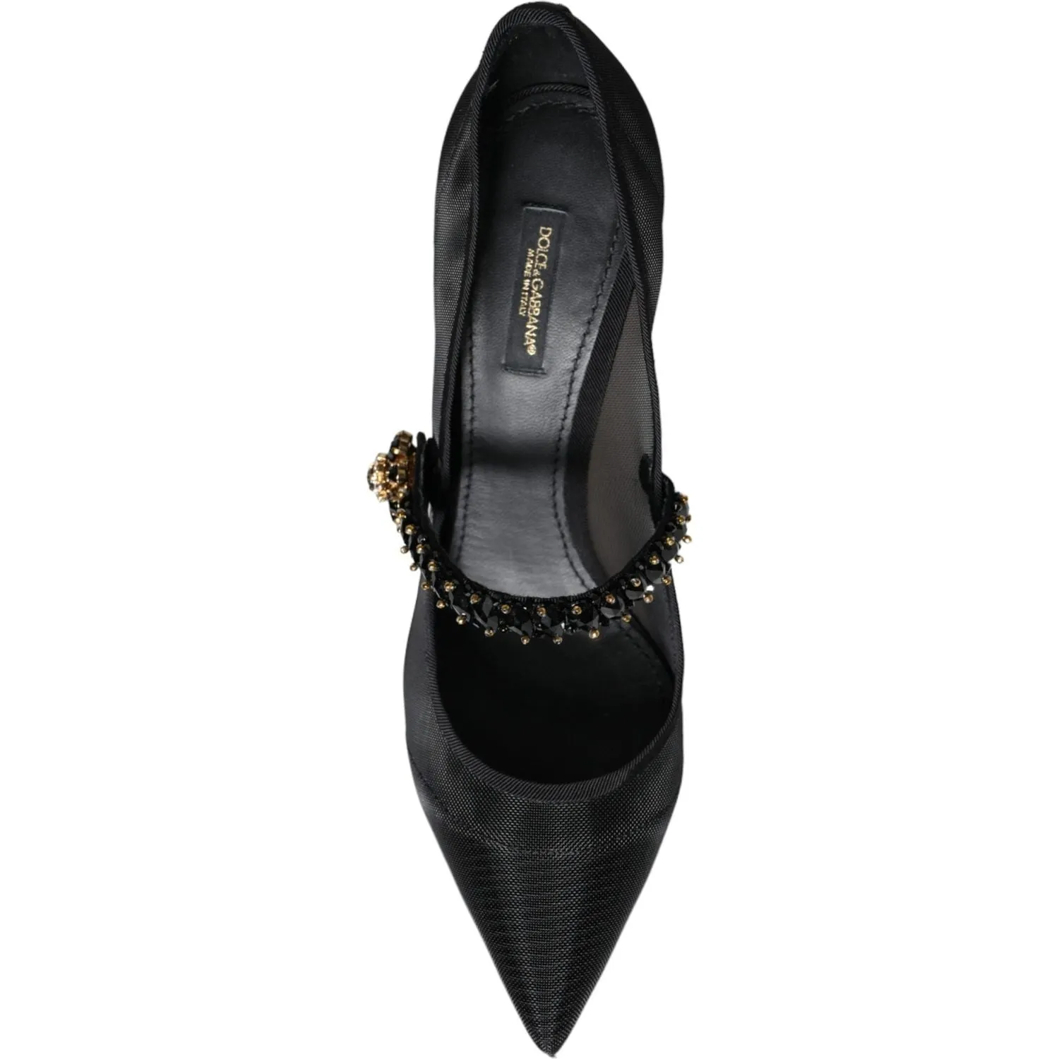 Dolce & Gabbana Black Mesh Mary Jane Crystal Heel Pumps Shoes