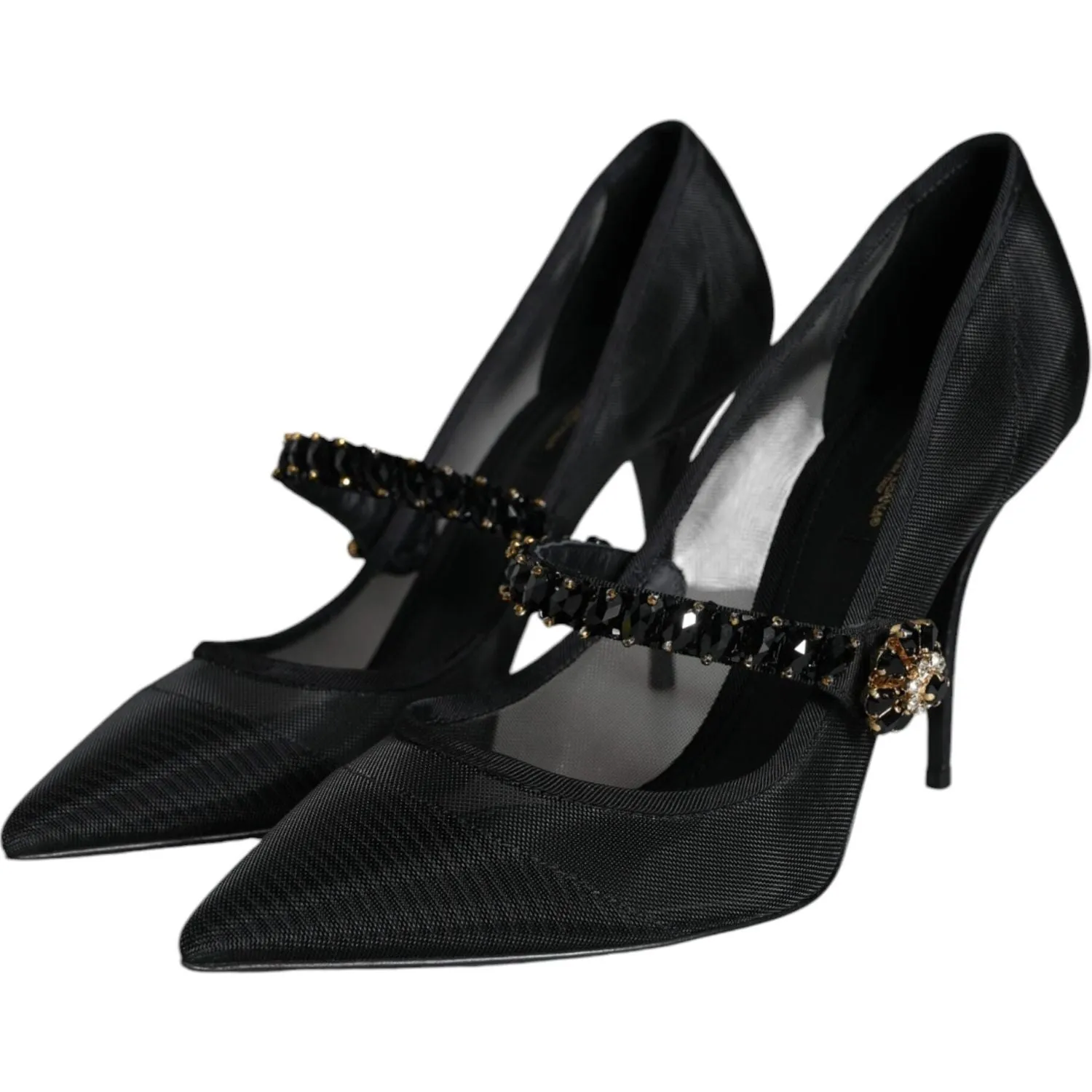 Dolce & Gabbana Black Mesh Mary Jane Crystal Heel Pumps Shoes