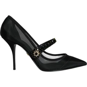 Dolce & Gabbana Black Mesh Mary Jane Crystal Heel Pumps Shoes