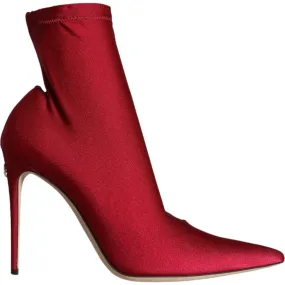 Dolce & Gabbana Cherry Red Stretch Stilettos Ankle Boot Shoes