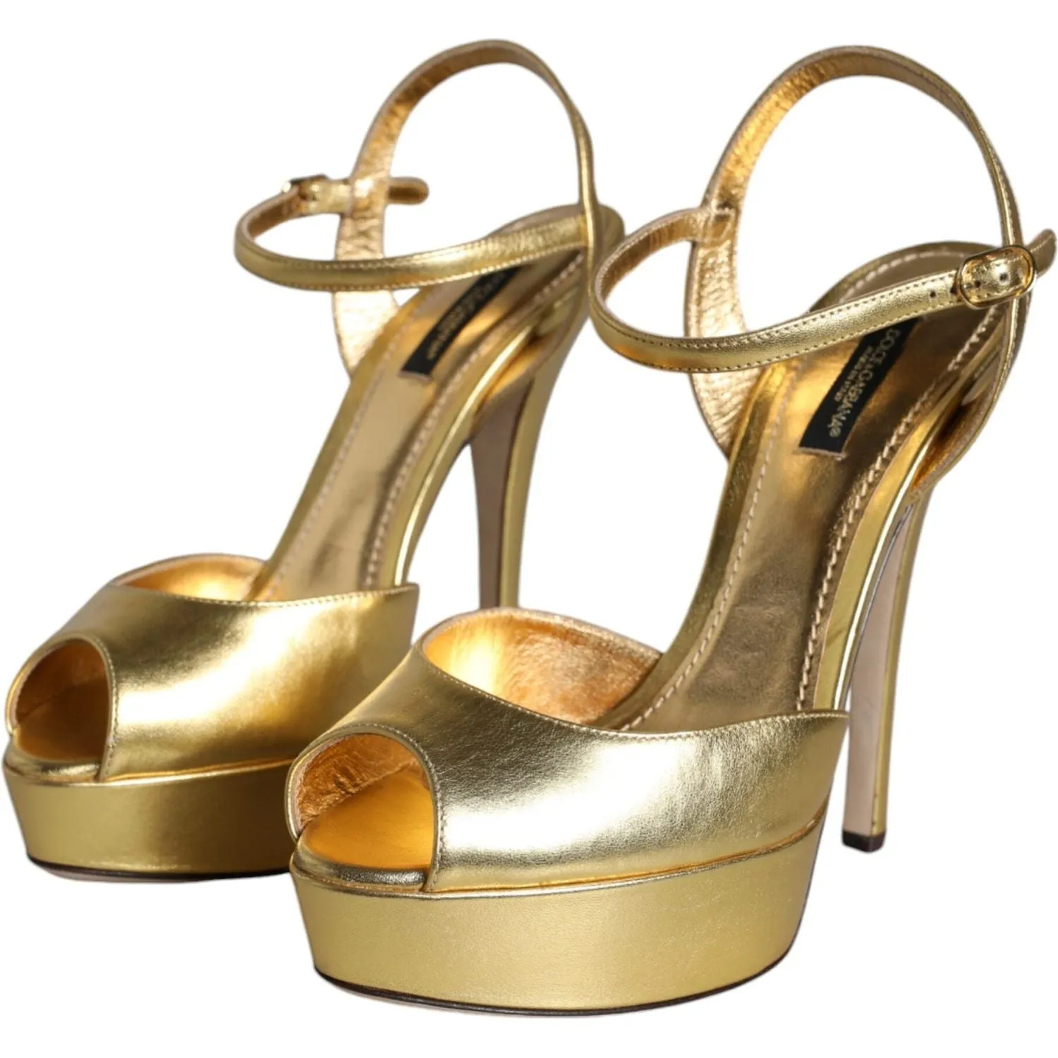 Dolce & Gabbana Gold Bette Leather Heels Sandals Shoes