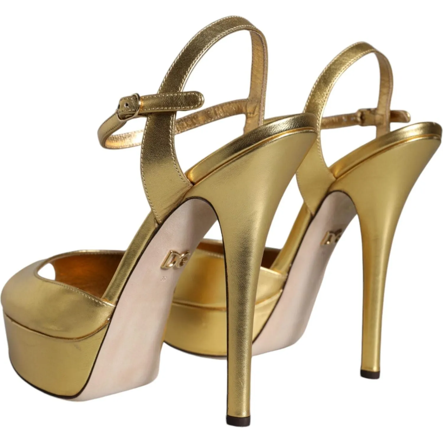 Dolce & Gabbana Gold Bette Leather Heels Sandals Shoes