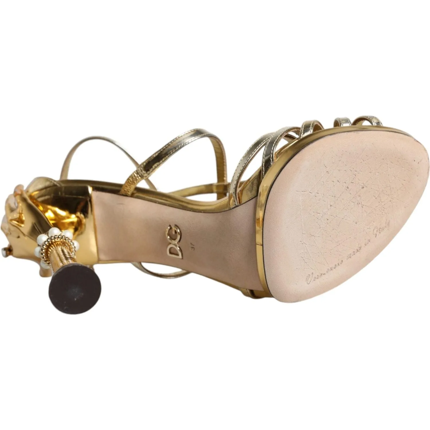 Dolce & Gabbana Gold Leather Baroque Heels Sandals Shoes