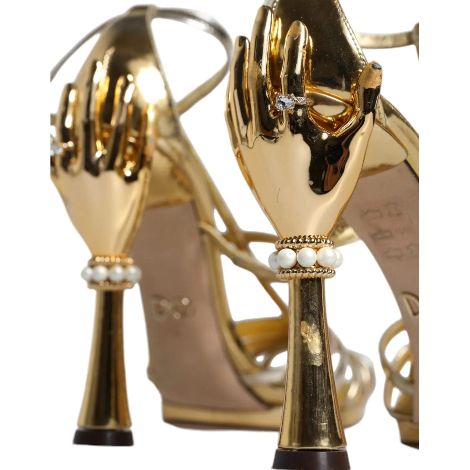 Dolce & Gabbana Gold Leather Baroque Heels Sandals Shoes