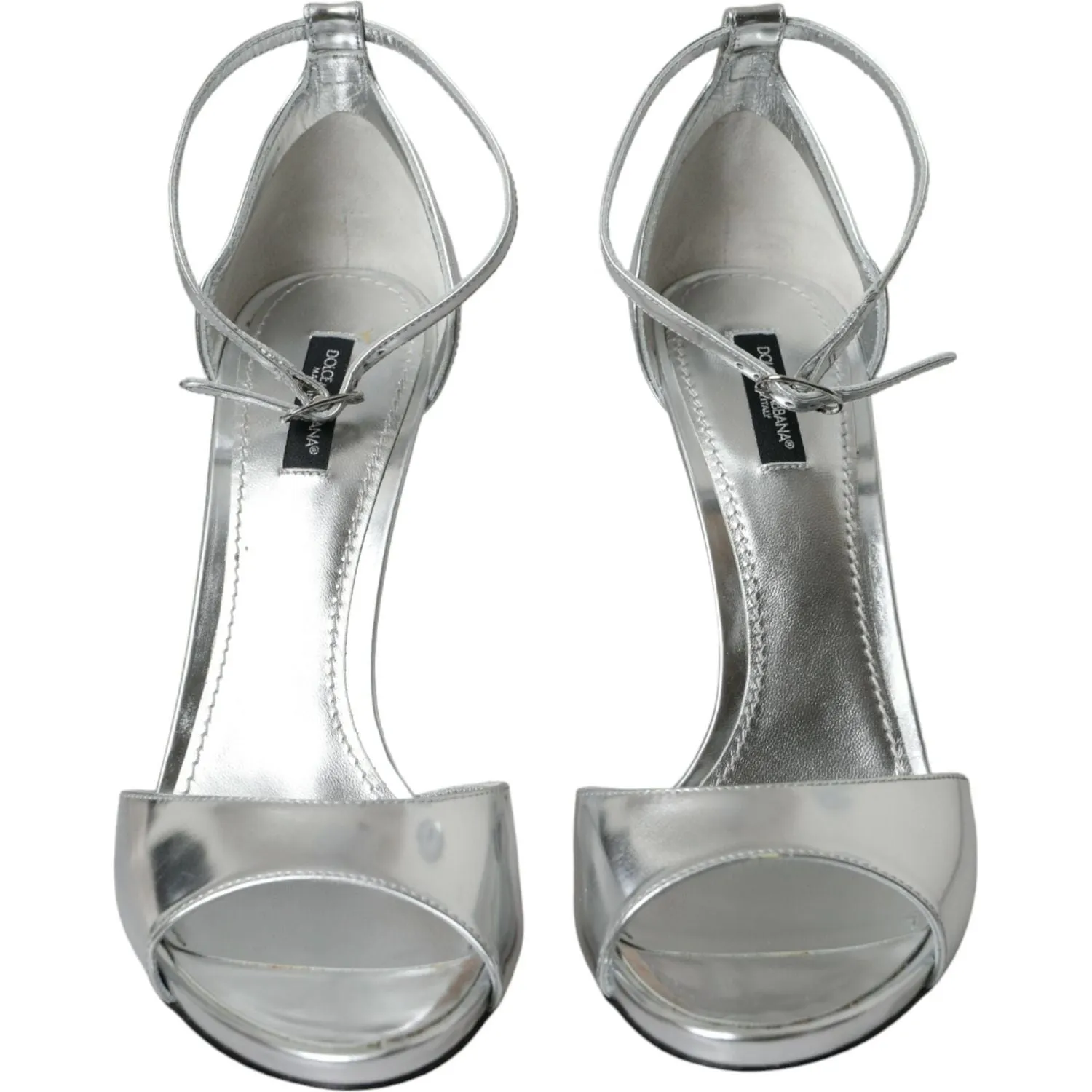 Dolce & Gabbana Silver KEIRA Leather Heels Sandals Shoes