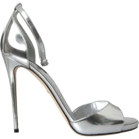 Dolce & Gabbana Silver KEIRA Leather Heels Sandals Shoes