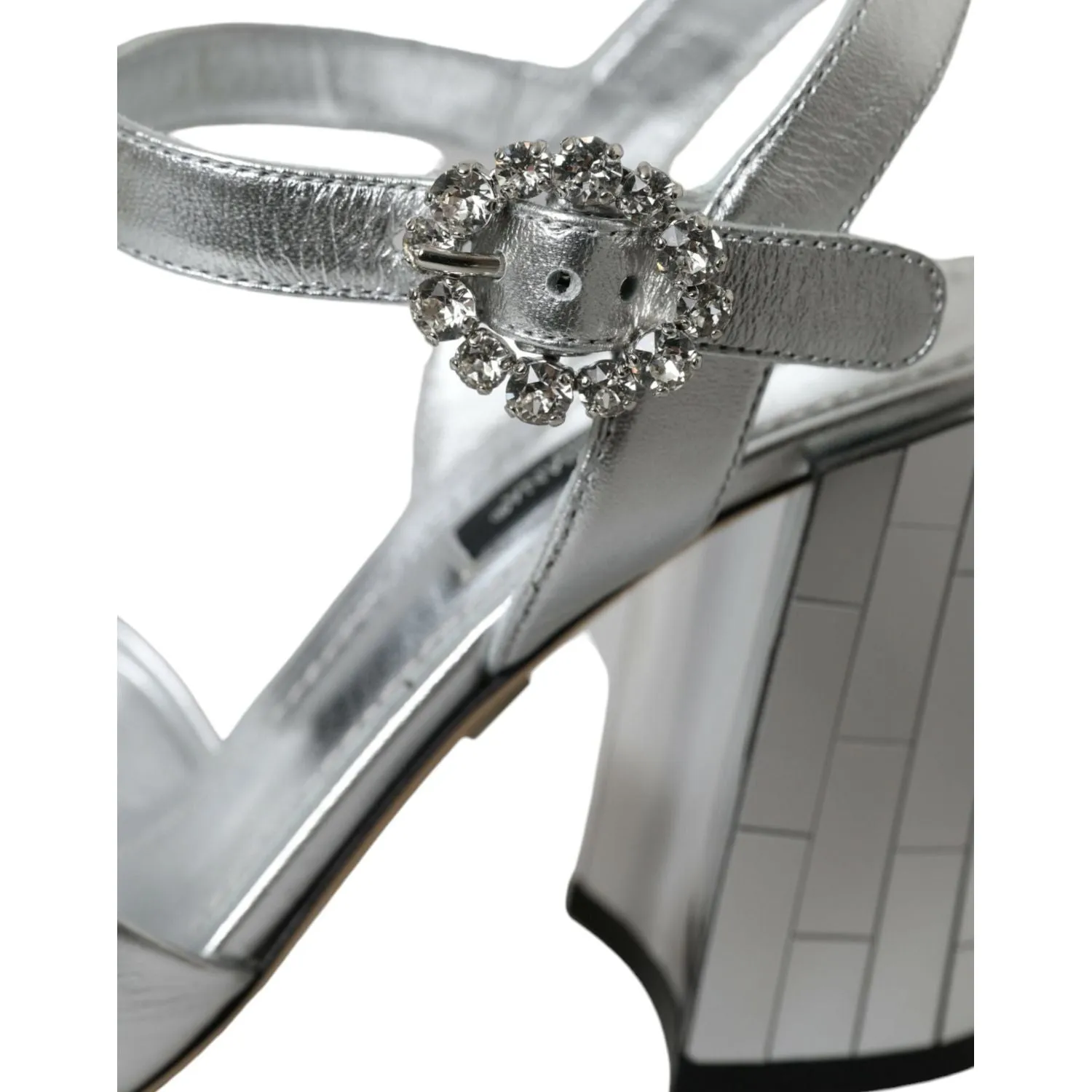 Dolce & Gabbana Silver Lambskin Leather Heels Sandals Shoes